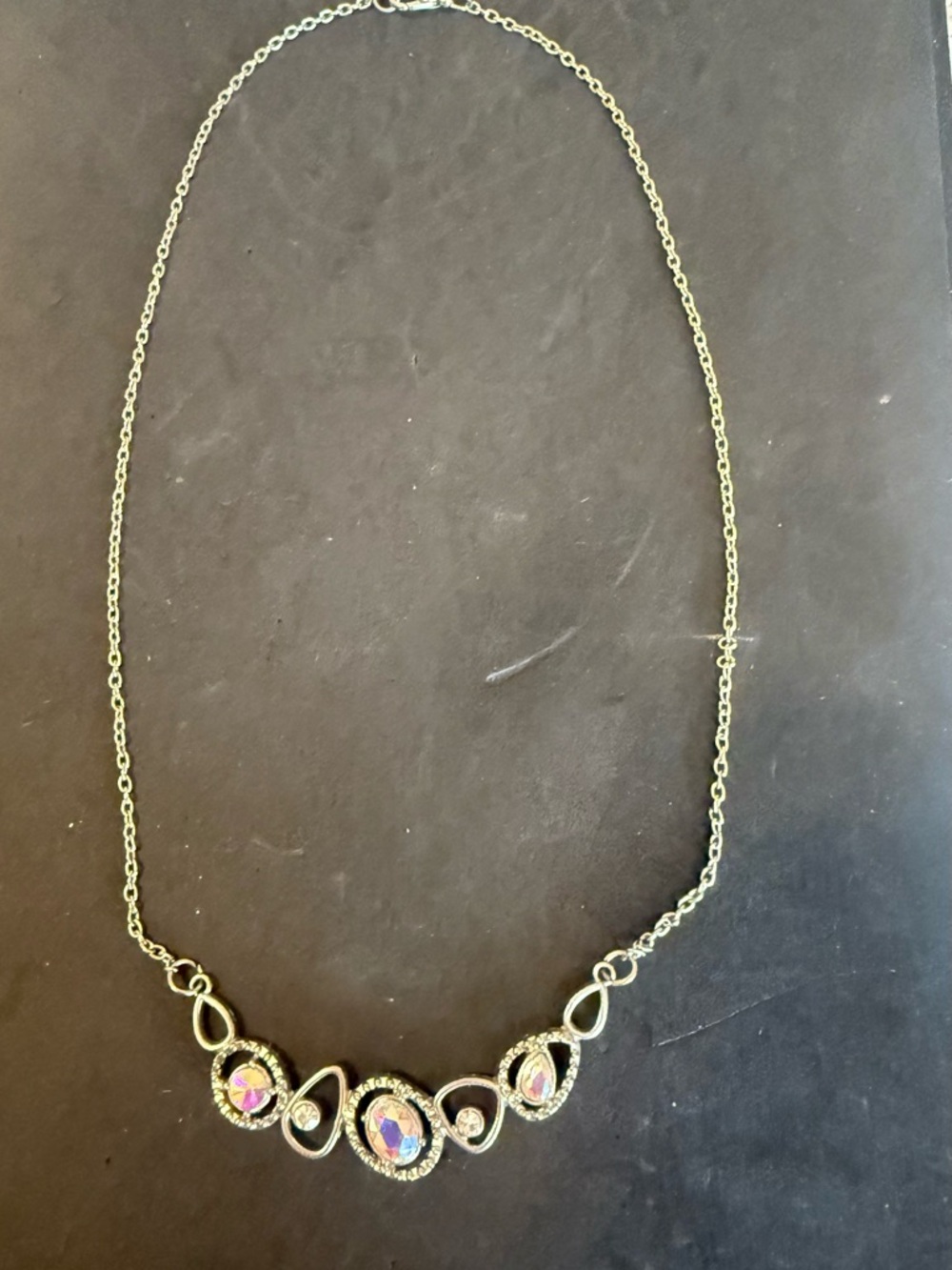 Iridescent Pink Teardrop Pendant Necklace - Silver Tone Accent